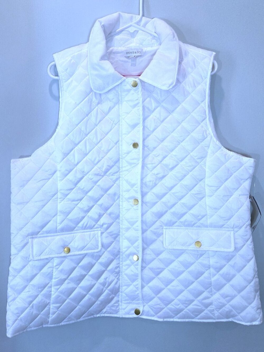NWT Crown & Ivy White Quilted Vest Size XXL